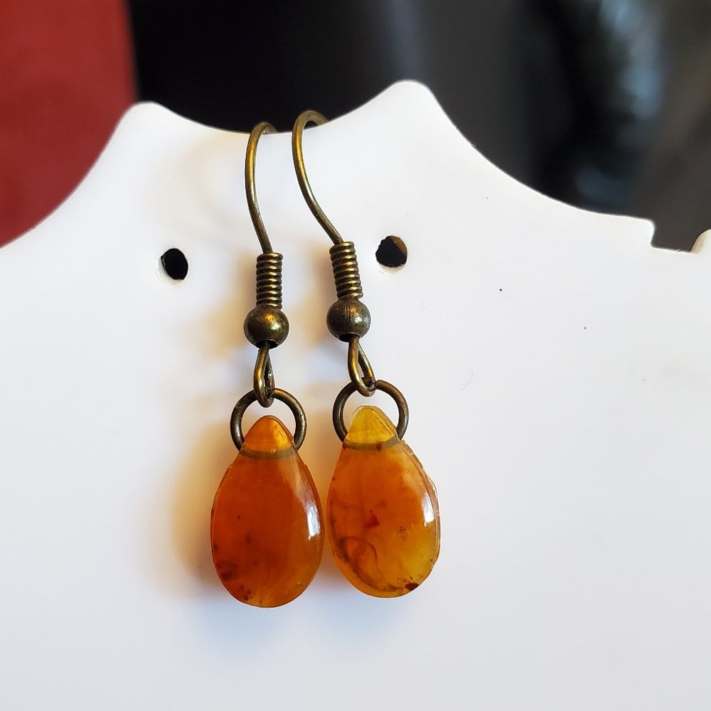 Bronze Hook Orange Small Teardrop Dangle Earrings Tony Alexander Jewelry Artisan
